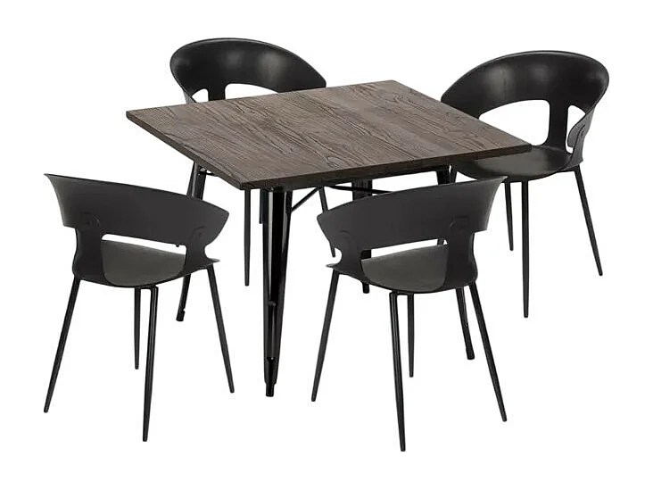 Set di 4 sedie e 1 tavolo quadrato 80x80cm design Gin Rickey