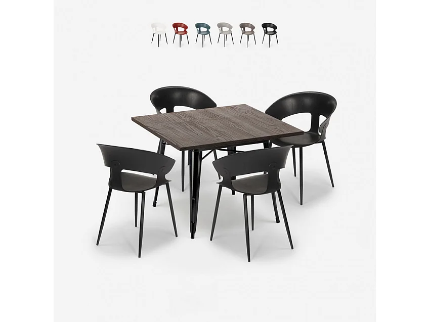 Set di 4 sedie e 1 tavolo quadrato 80x80cm design Gin Rickey