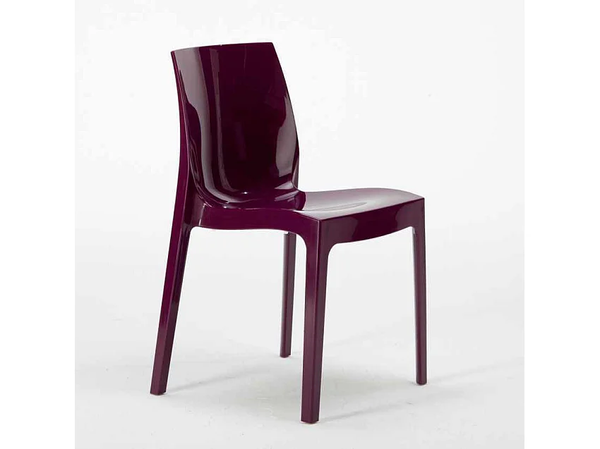 Mesa Redonda Blanca 70x70 cm con Base de Acero y 2 Sillas De Colores Ice Long Island - Morado