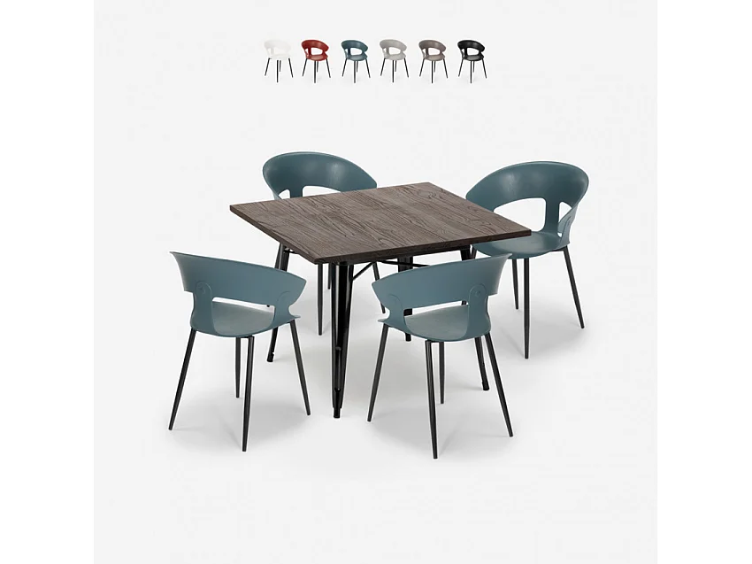 Set di 4 sedie e 1 tavolo quadrato 80x80cm design Gin Rickey
