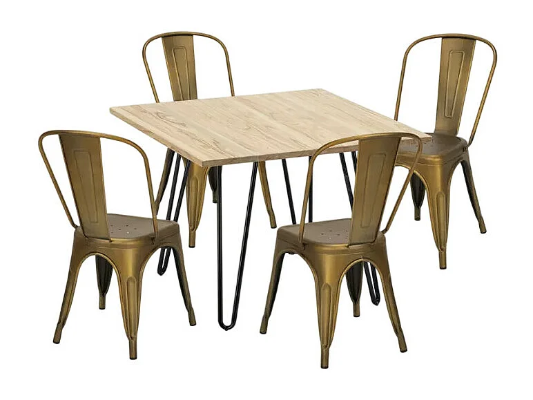 juego mesa bar cocina 80 x 80 cm metal madera 4 sillas vintage hedges light - Gold