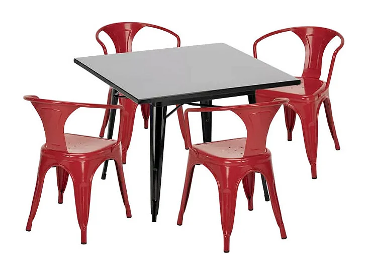 Set Tavolo noir 80x80 + 4 chaises style bar restaurant Melon Ball