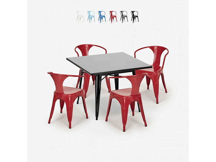 Set Tavolo noir 80x80 + 4 chaises style bar restaurant Melon Ball