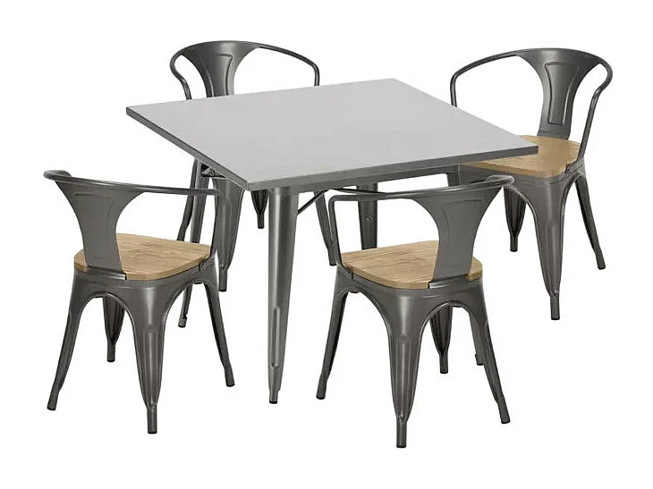 conjunto mesa industrial 80 x 80 cm 4 sillas madera metal century top light - Gris Oscuro