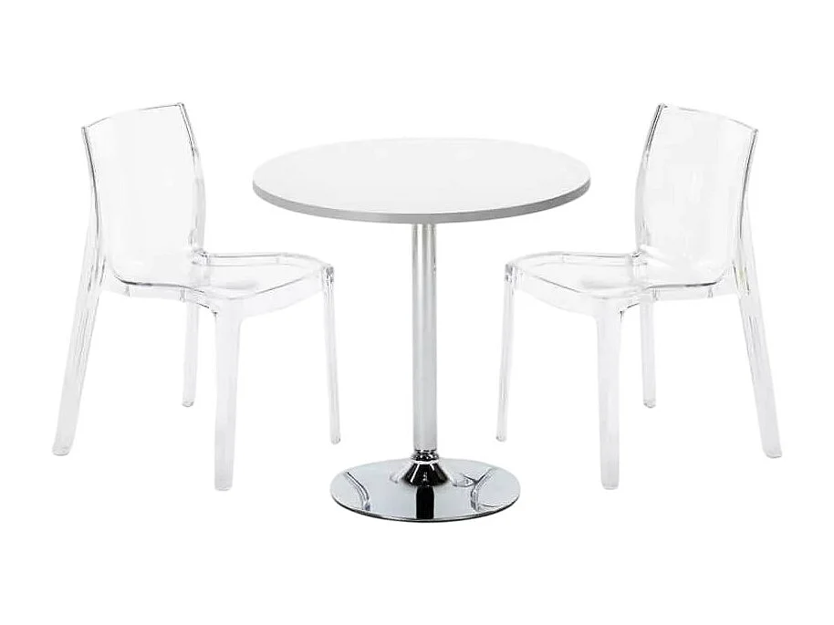 Mesa Redonda Blanca 70x70 cm y Sillas De Colores Transparentes Femme Fatale Spectre - Transparente