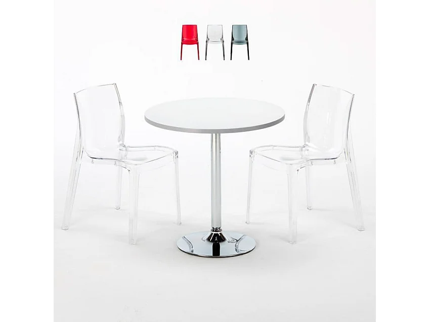 Mesa Redonda Blanca 70x70 cm y Sillas De Colores Transparentes Femme Fatale Spectre - Transparente