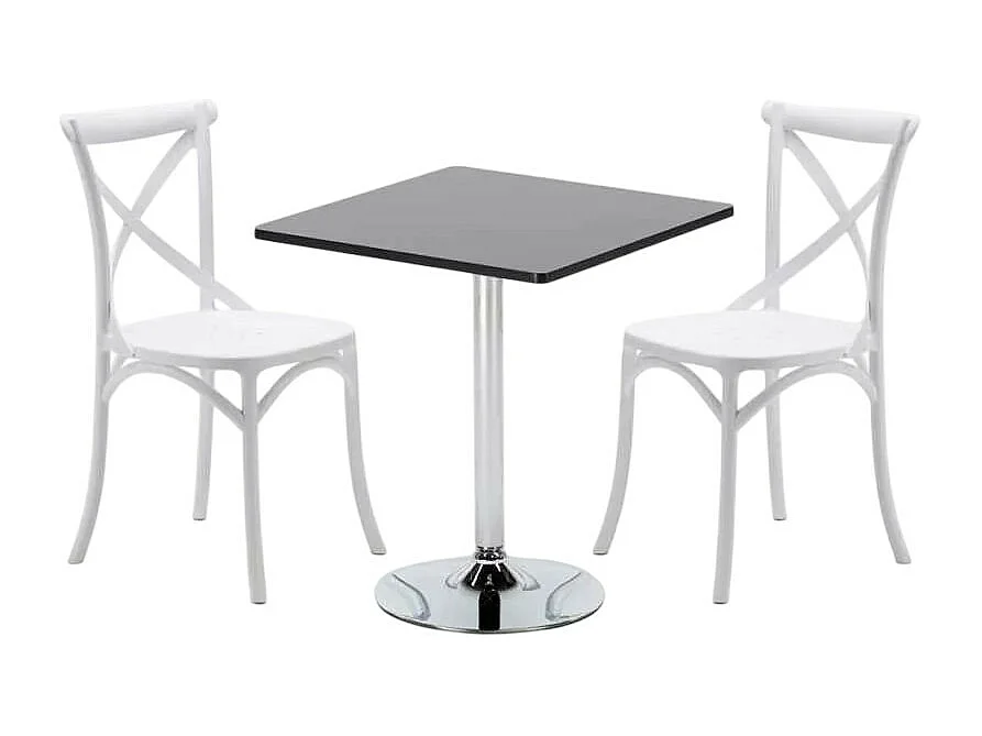 Ensemble Table carrée noire 70x70cm 2 chaises Smoked Old Fashioned