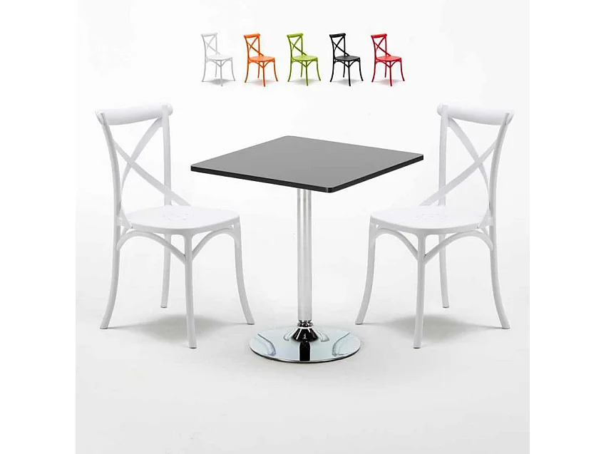 Ensemble Table carrée noire 70x70cm 2 chaises Smoked Old Fashioned
