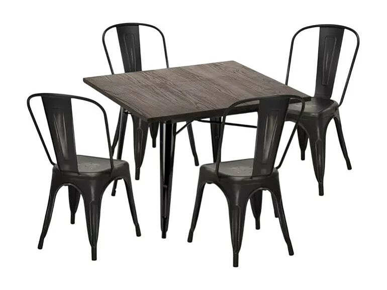 Ensemble de 4 chaises vintage table 80x80cm noire Ginger Mojito