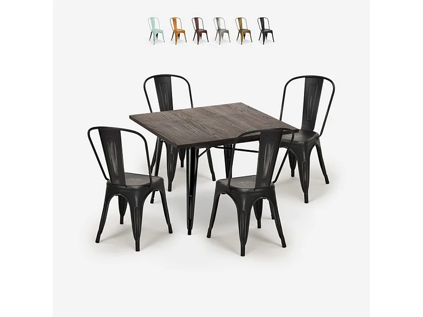 Ensemble de 4 chaises vintage table 80x80cm noire Ginger Mojito