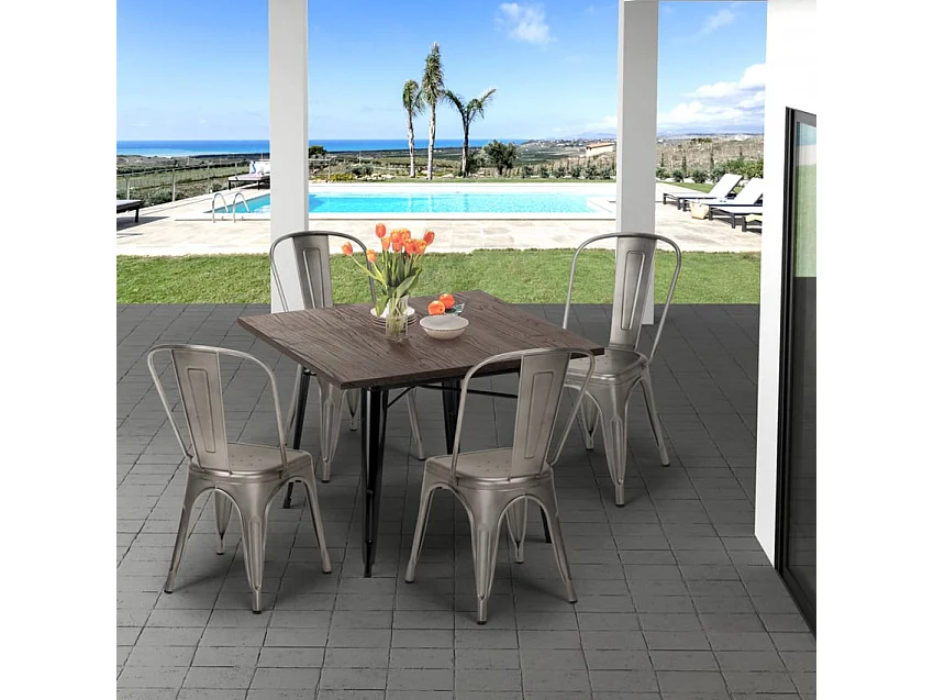 Ensemble de 4 chaises vintage table 80x80cm noire Ginger Mojito