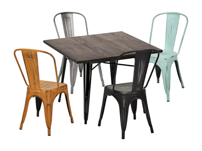 Ensemble de 4 chaises style vintage 1 table 80x80 Tequila Sunset