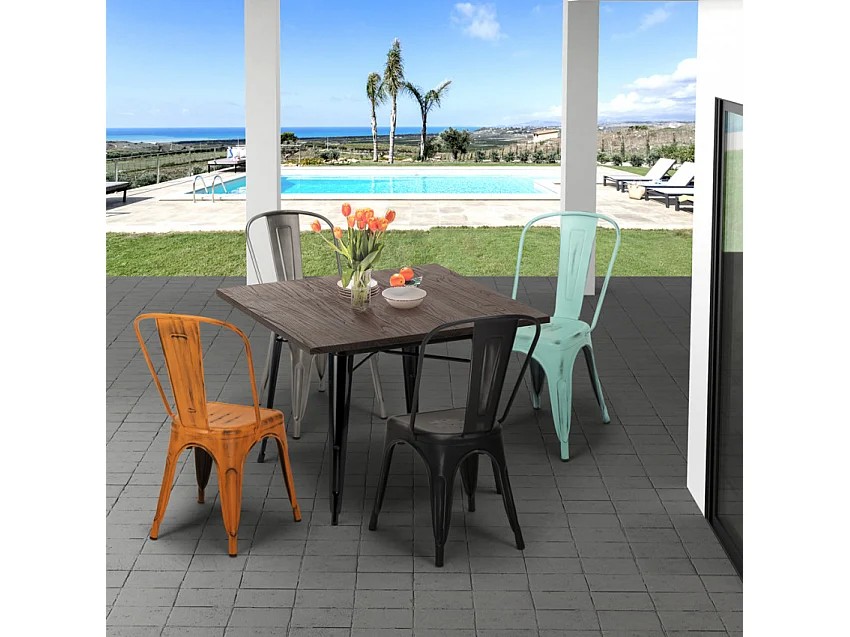 Ensemble de 4 chaises style vintage 1 table 80x80 Tequila Sunset