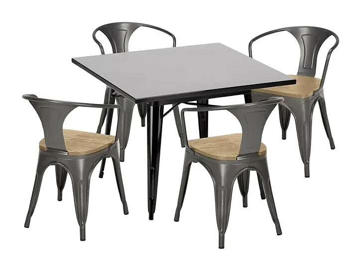 conjunto mesa cocina metal negro 80 x 80 cm 4 sillas century black top light - Gris Oscuro