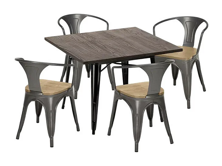 Ensemble de table 80x80 + 4 chaises de cuisine bois clair Pisco Sour