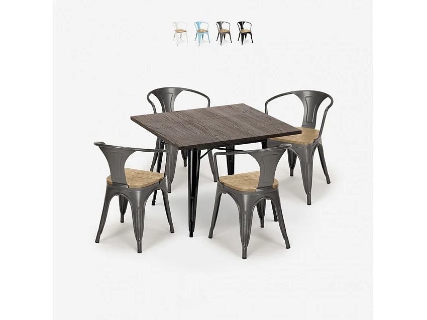 Ensemble de table 80x80 + 4 chaises de cuisine bois clair Pisco Sour