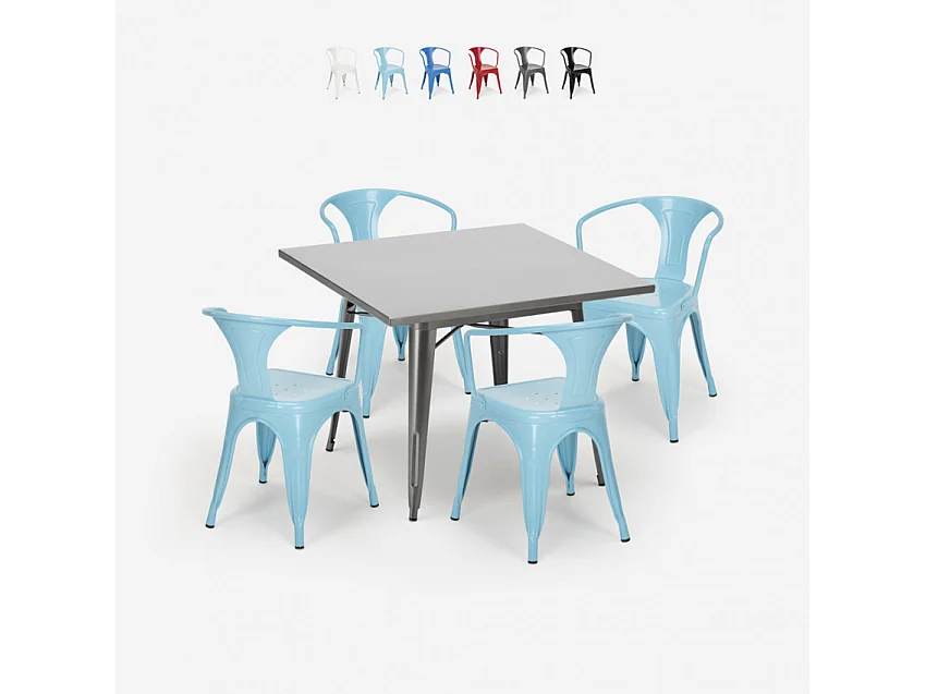 Ensemble de table 80x80 + 4 chaises cuisine bar restaurant Mimosa