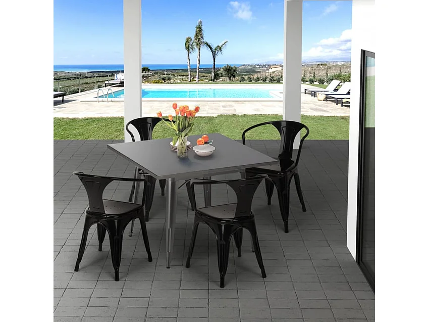 Ensemble de table 80x80 + 4 chaises cuisine bar restaurant Mimosa