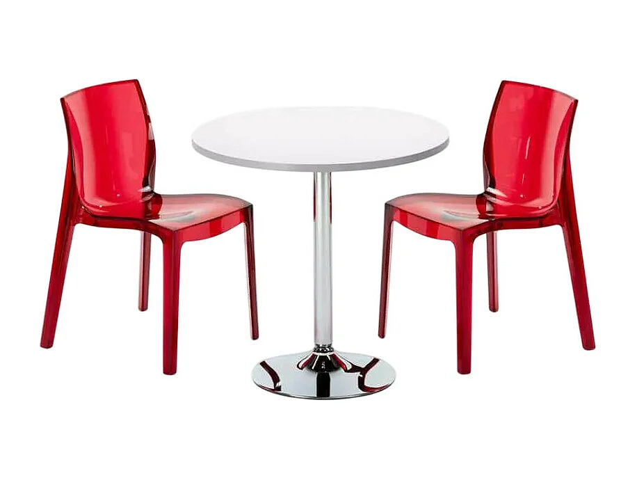 Mesa Redonda Blanca 70x70 cm y Sillas De Colores Transparentes Femme Fatale Spectre - Rojo Transparente