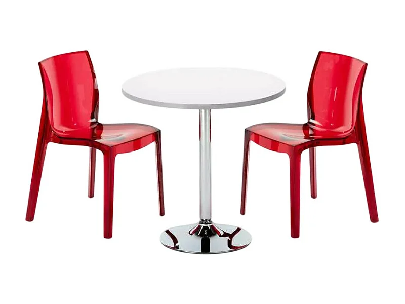 Mesa Redonda Blanca 70x70 cm y Sillas De Colores Transparentes Femme Fatale Spectre - Rojo Transparente