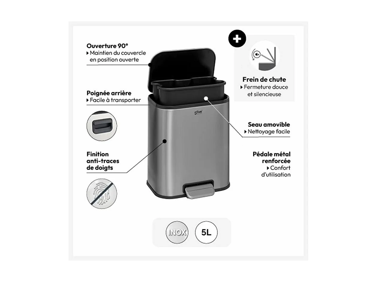 Poubelle à Pédale "Inox" 5L Gris