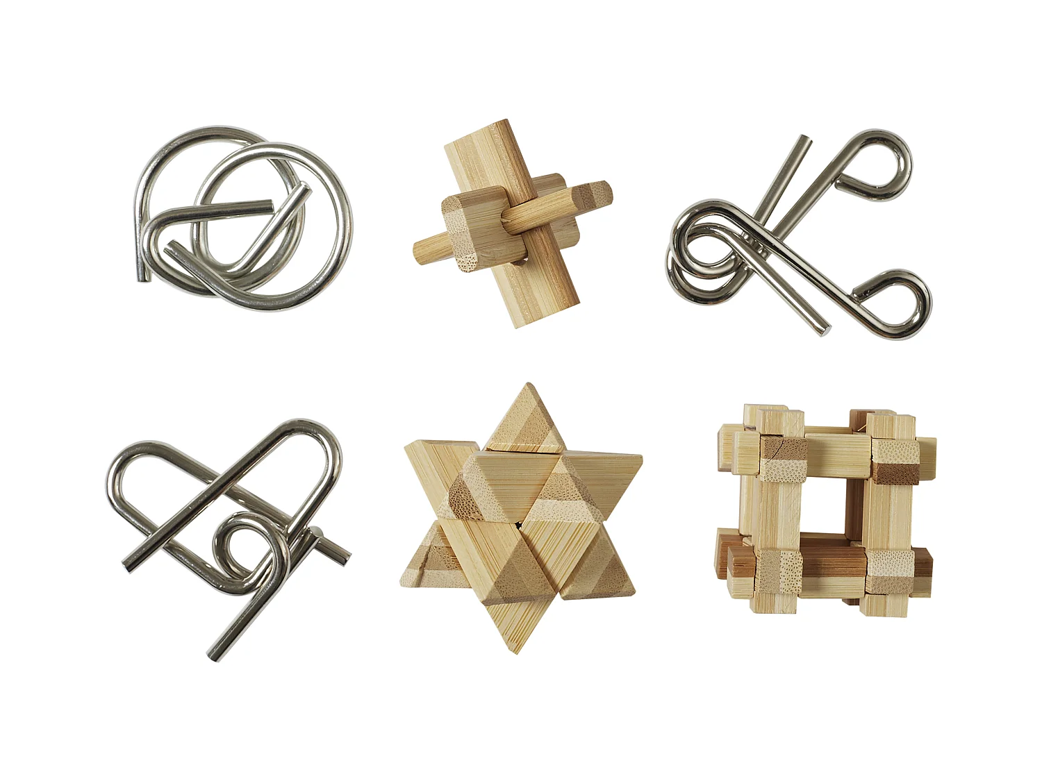 Coffret Casse Tete Bois Et Metal X6 Marron, Gris