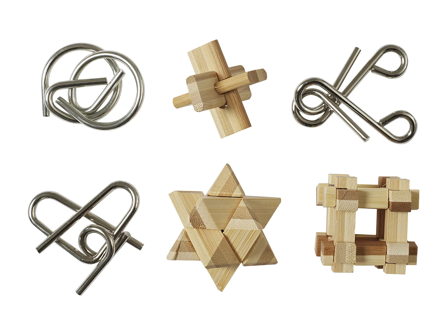 Coffret Casse Tete Bois Et Metal X6 Marron, Gris