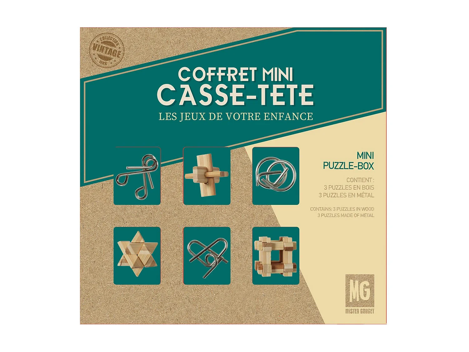 Coffret Casse Tete Bois Et Metal X6 Marron, Gris