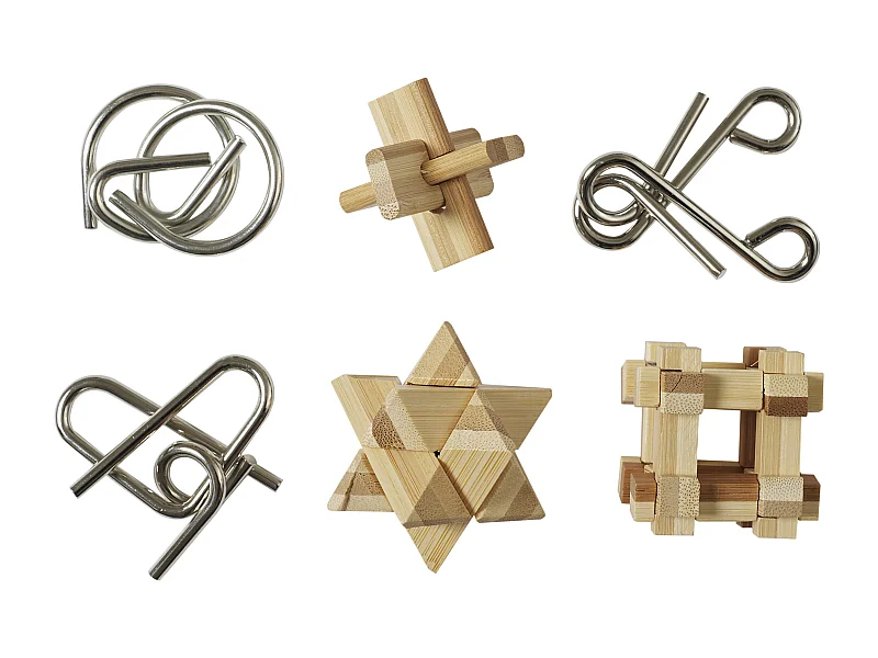 Coffret Casse Tete Bois Et Metal X6 Marron, Gris