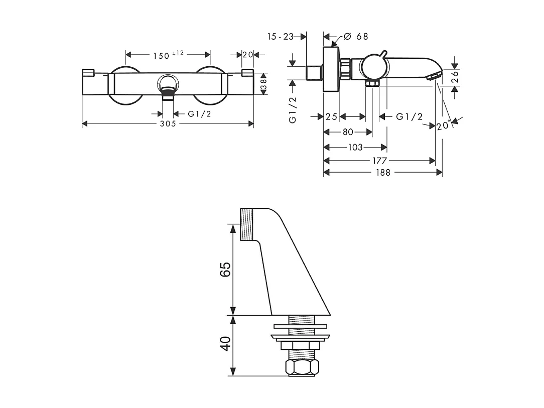 Mitigeur baignoire thermostatique HANSGROHE Ecostat Comfort chromé avec colonnettes