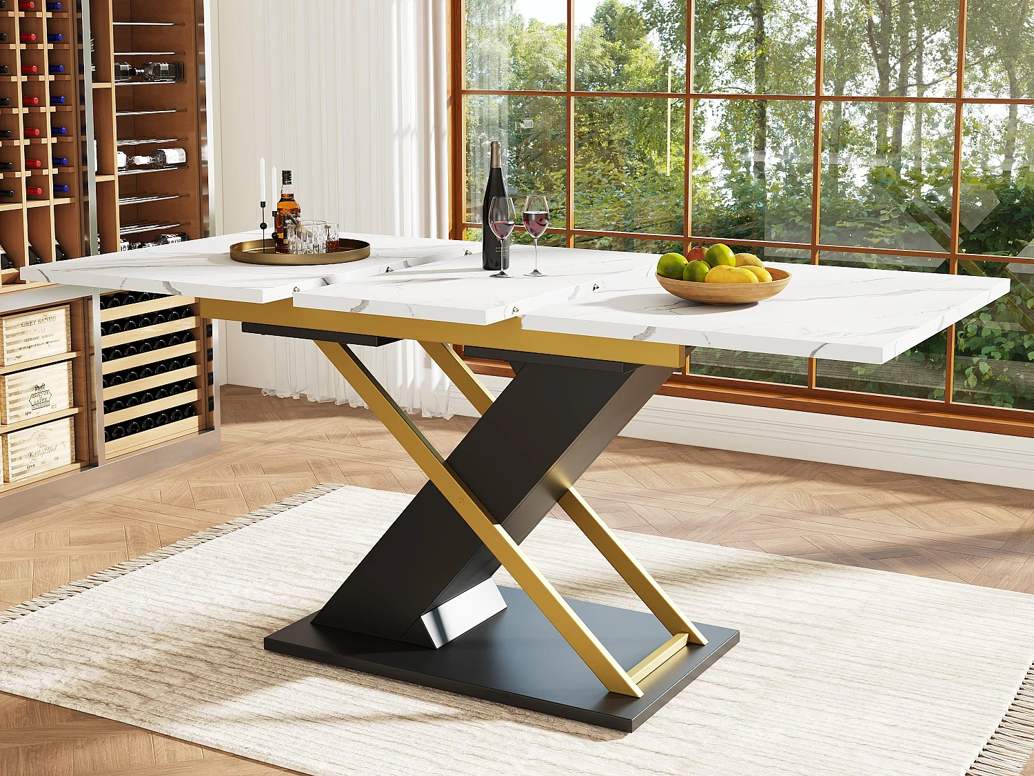 Table à manger escamotable（120-160×80cm）- en MDF - 6 à 8 personnes - Blanc