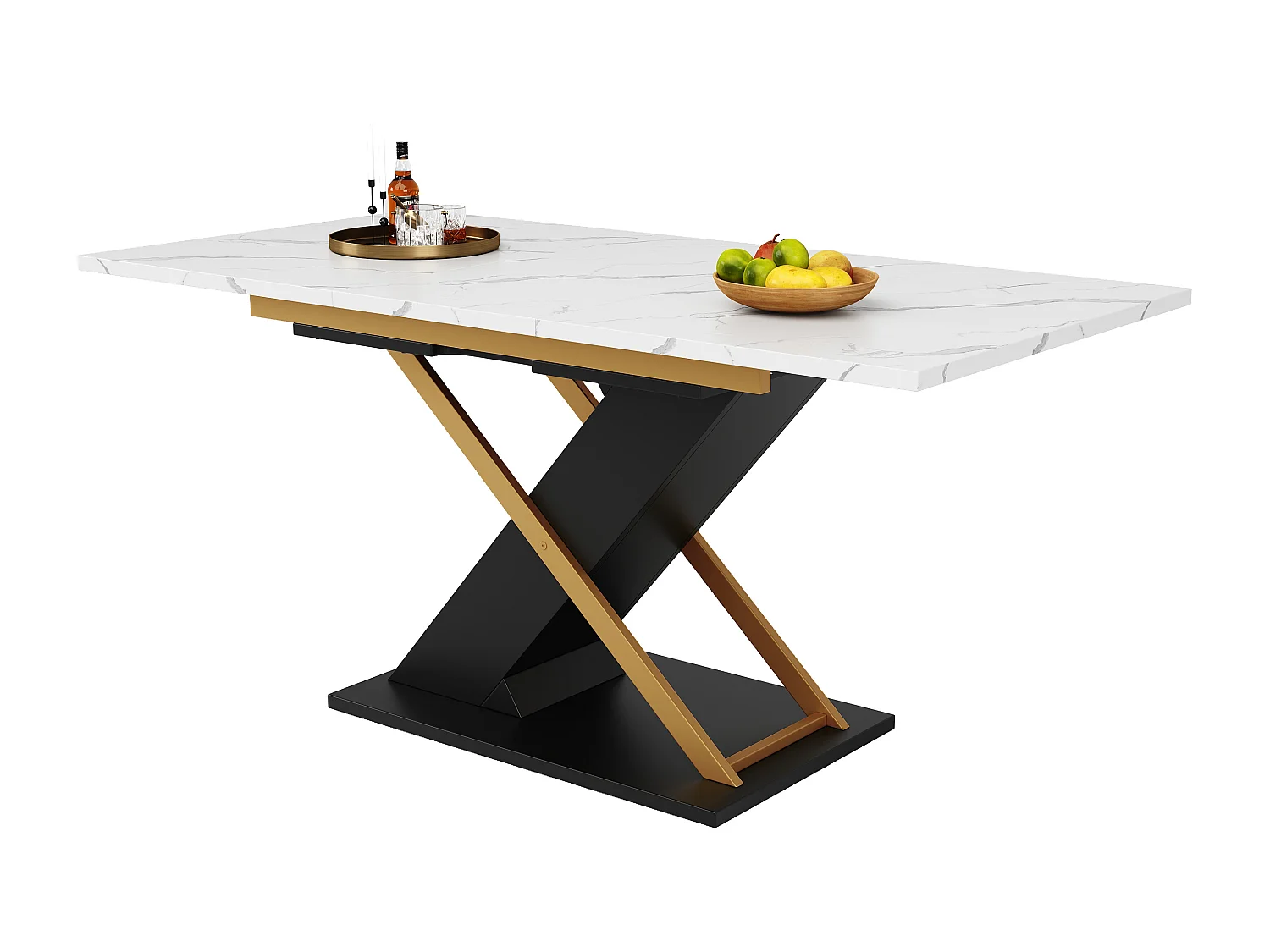 Table à manger escamotable（120-160×80cm）- en MDF - 6 à 8 personnes - Blanc