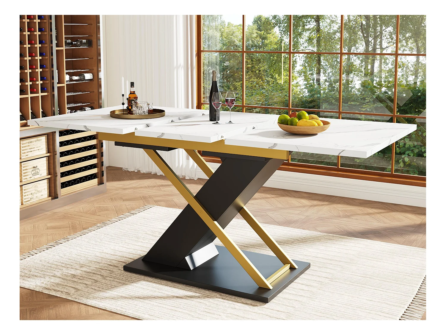 Table à manger escamotable（120-160×80cm）- en MDF - 6 à 8 personnes - Blanc