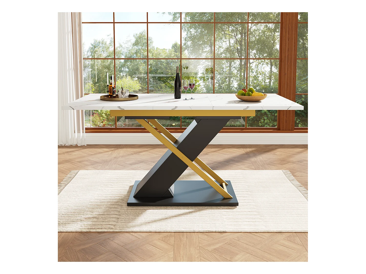 Table à manger escamotable(120-160×80cm)- en MDF - 6 à 8 personnes - Blanc