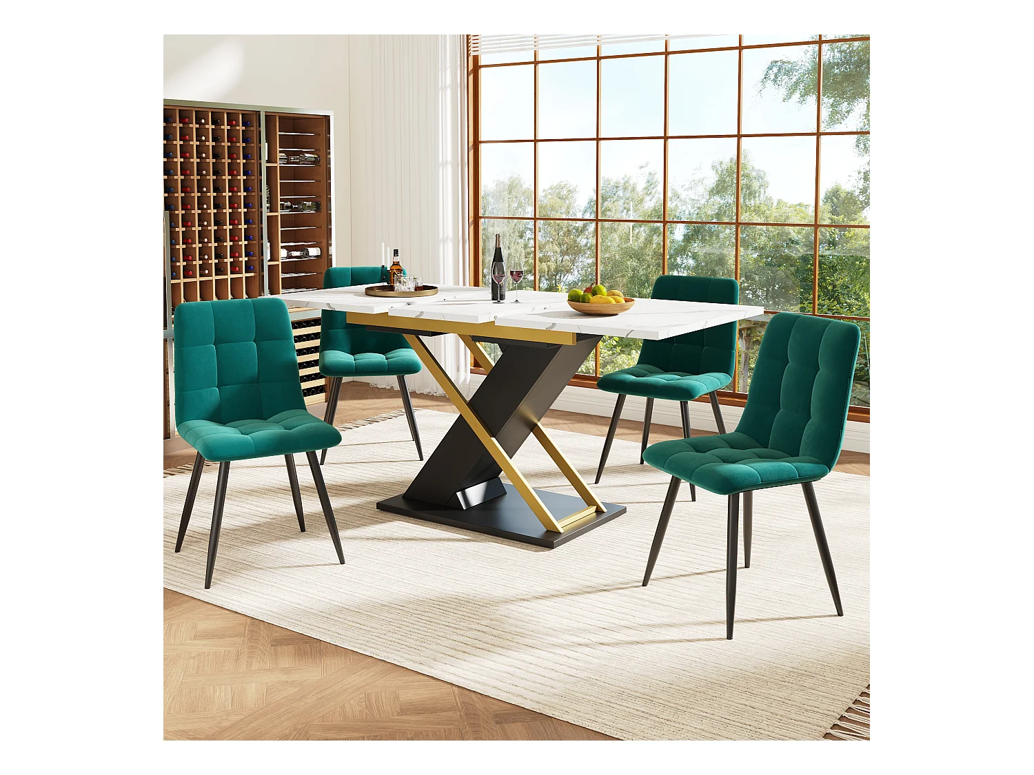 Table à manger escamotable(120-160×80cm)- en MDF - 6 à 8 personnes - Blanc