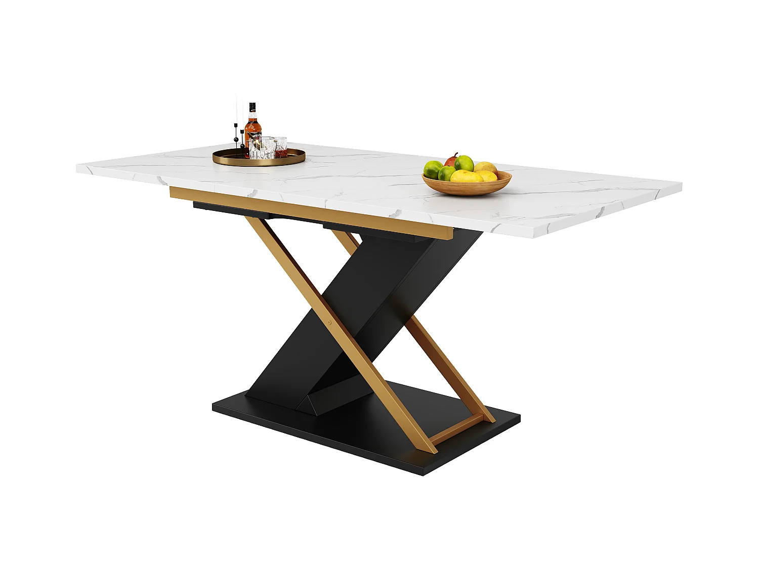 Table à manger escamotable(120-160×80cm)- en MDF - 6 à 8 personnes - Blanc