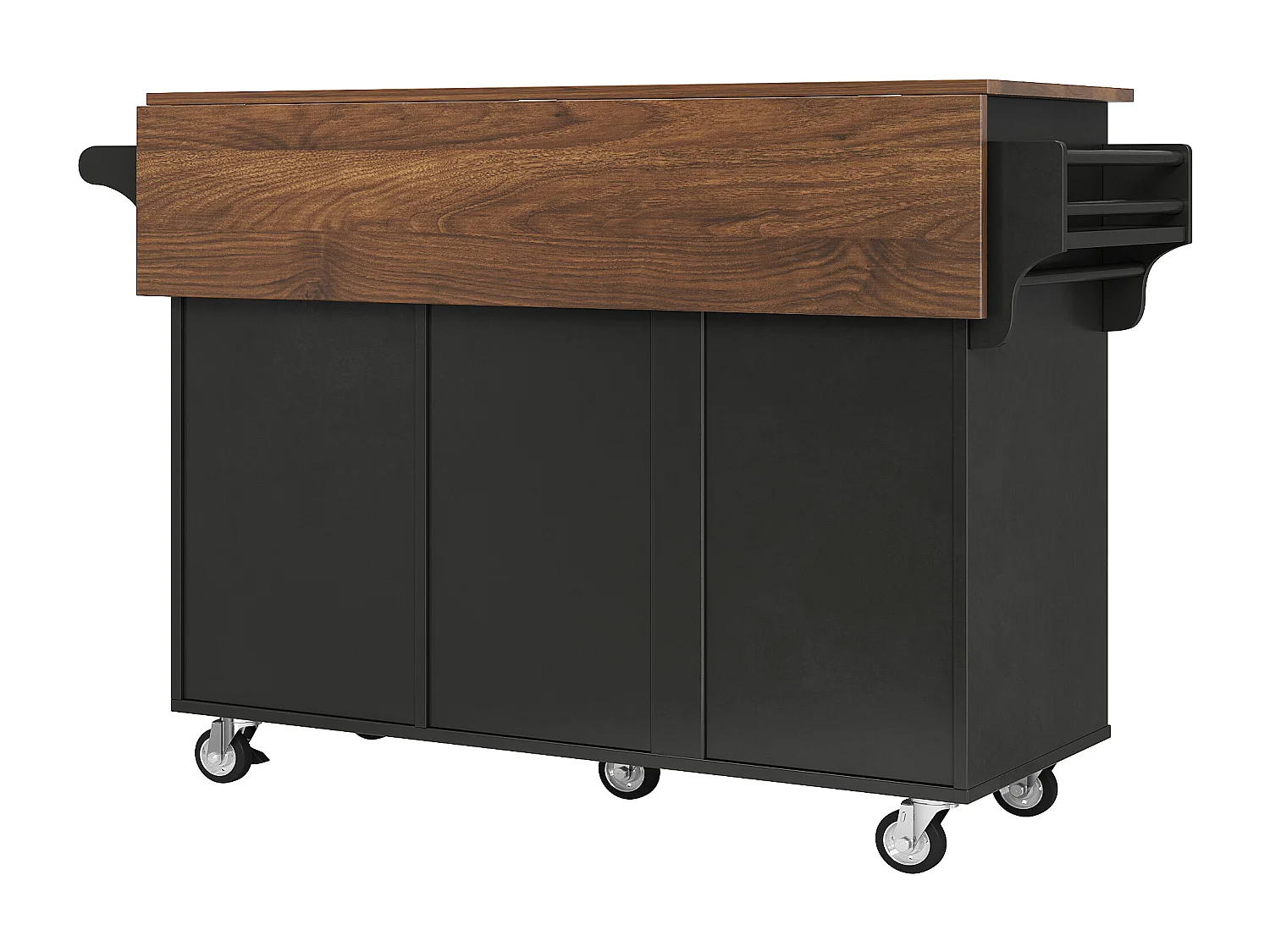 Ilot central de cuisiner - chariot à roulette avec plateau extensible - 2 tiroirs et 2 portes - Noir