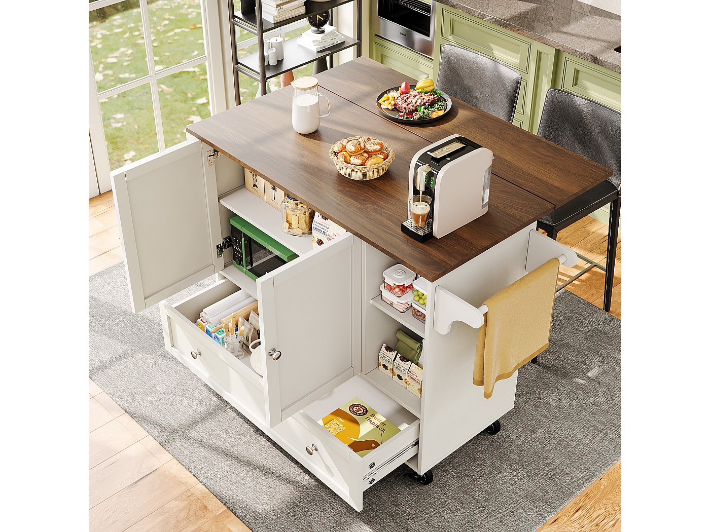 Buffet、meuble de bar、chariot à roulette avec plateau escamotable - 1 ...