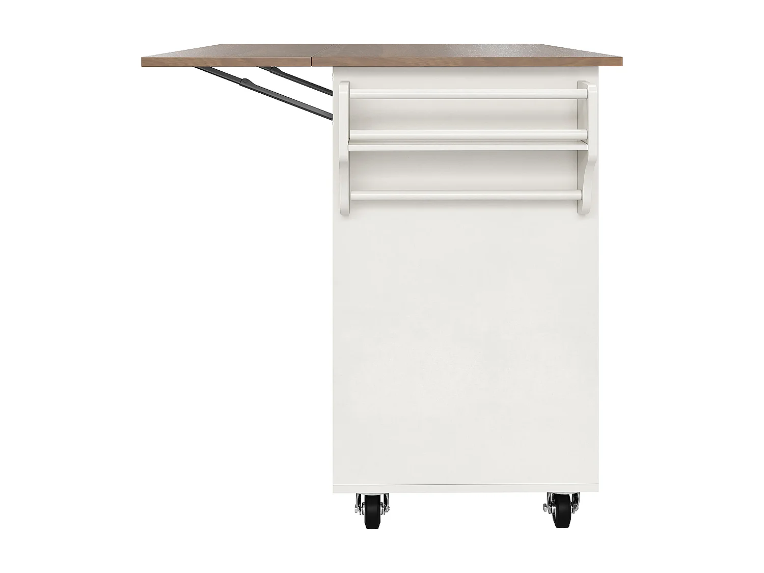 Ilot central de cuisine - chariot à roulette avec plateau extensible - 3 tiroirs et 2 portes - Blanc