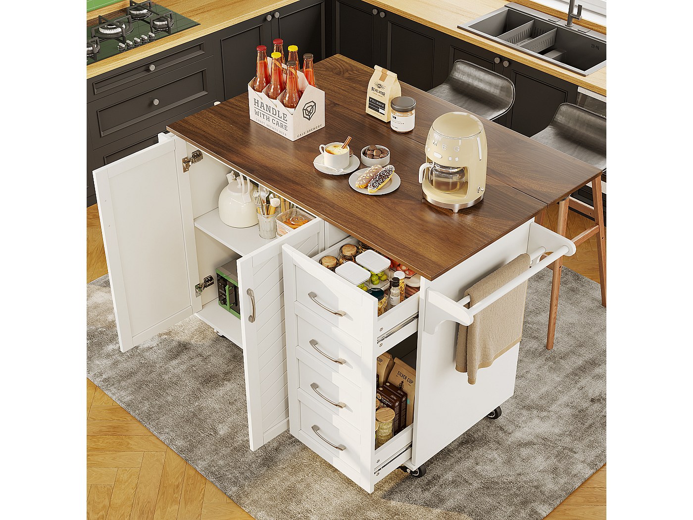 Buffet、meuble de bar、chariot à roulette avec plateau escamotable - 2 ...