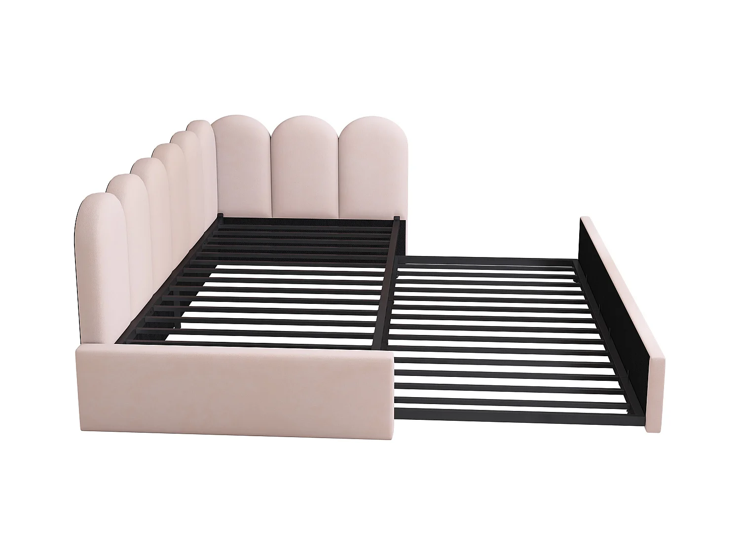 Lit banquette 90x200 cm - avec lit gigogne 90x190 - tissu en velours - Rose