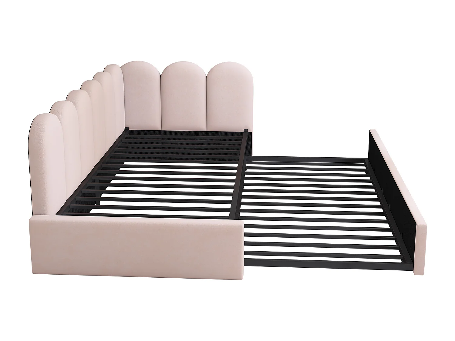 Hockerbett 90x200 cm - mit Nestbett 90x190 cm - Samtstoff - Rosa