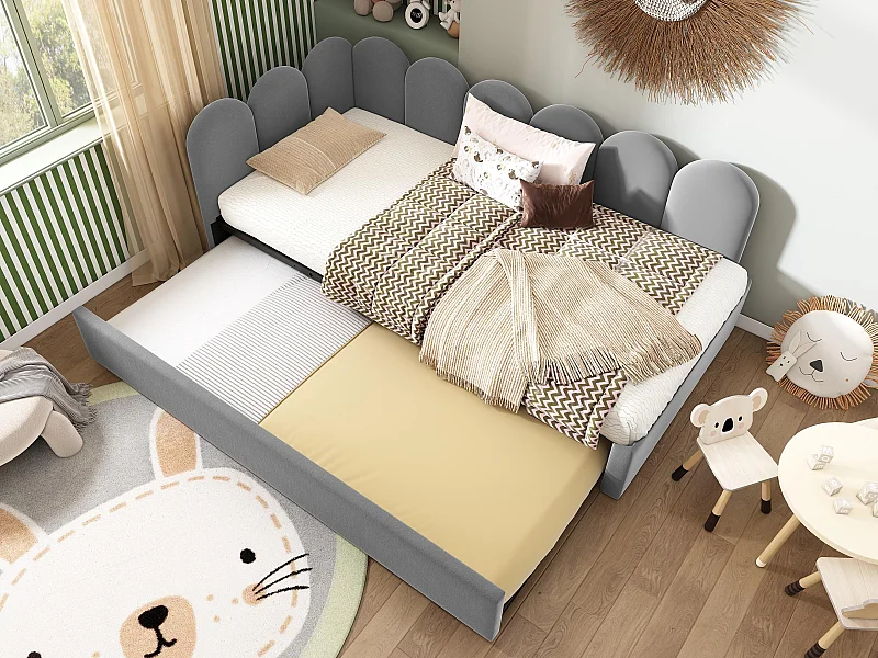 Hockerbett 90x200 cm - mit Nestbett 90x190 cm - Samtstoff - Grau