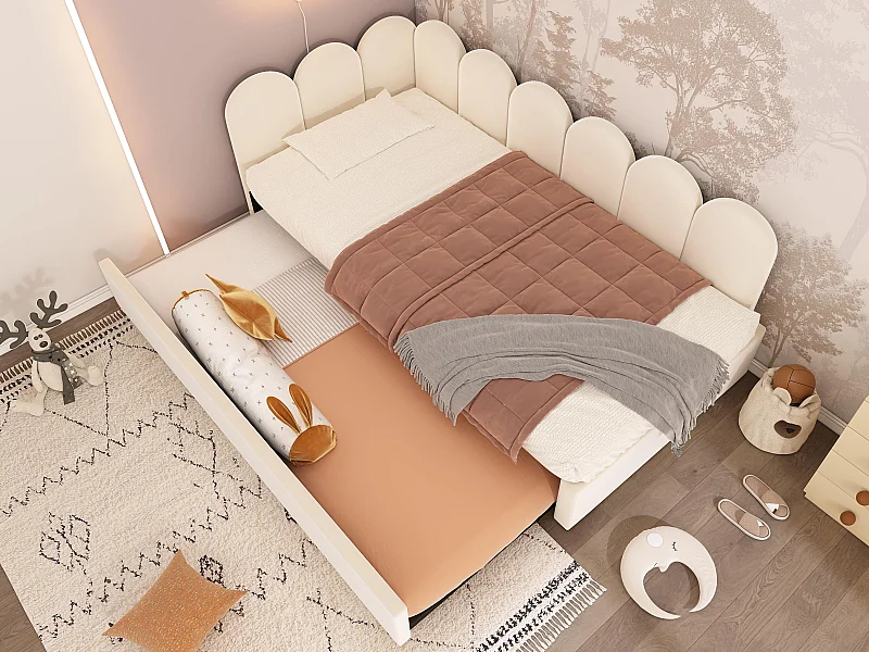 Hockerbett 90x200 cm - mit Nestbett 90x190 cm - Samtstoff - Beige