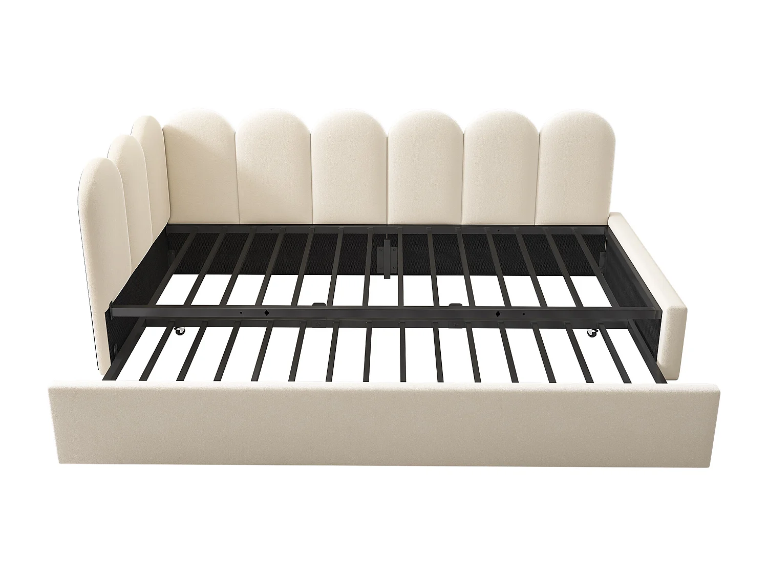 Hockerbett 90x200 cm - mit Nestbett 90x190 cm - Samtstoff - Beige