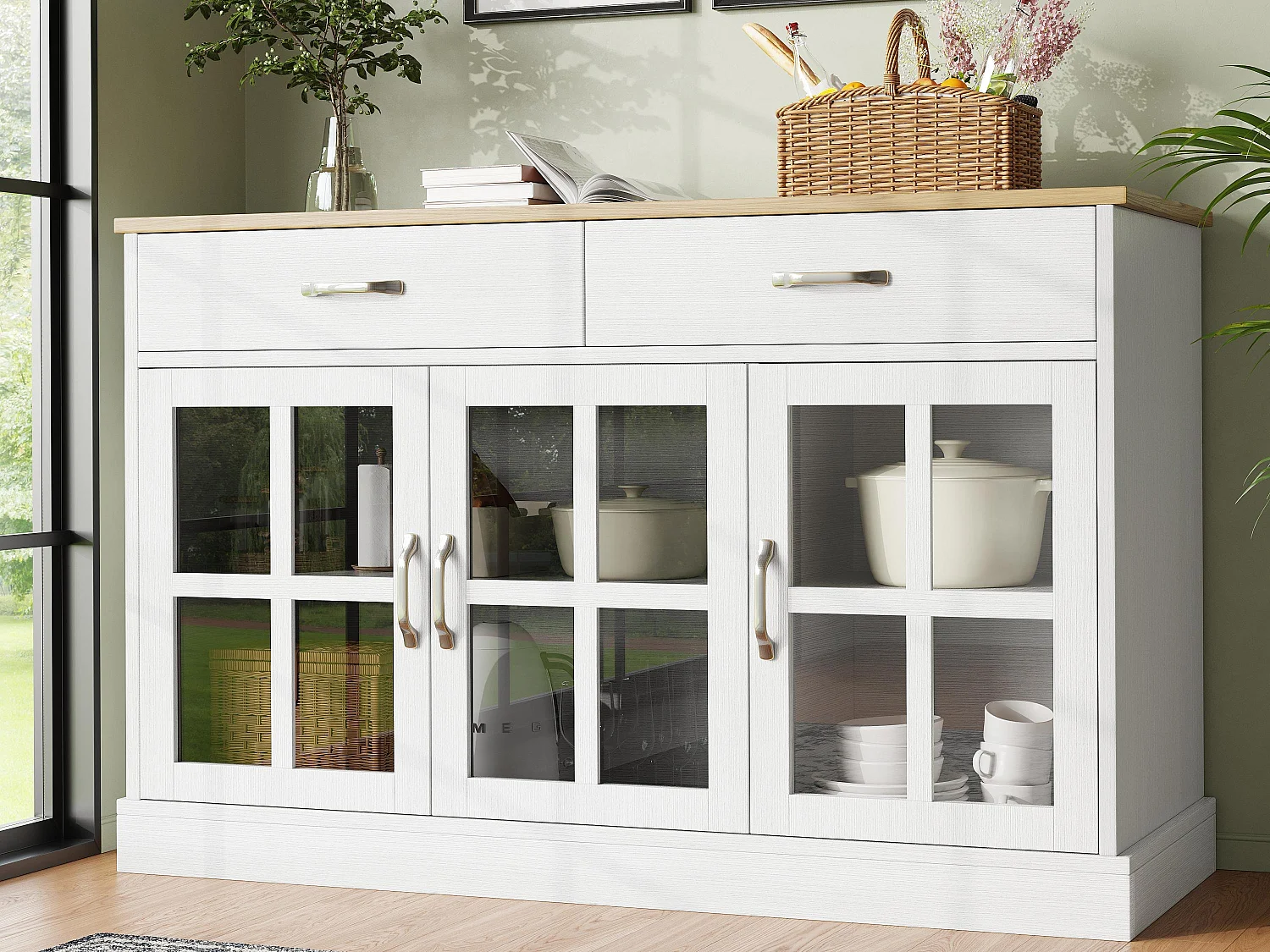 Nowoczesny bufet - 2 szuflady, 3 drzwi - MDF - Biały