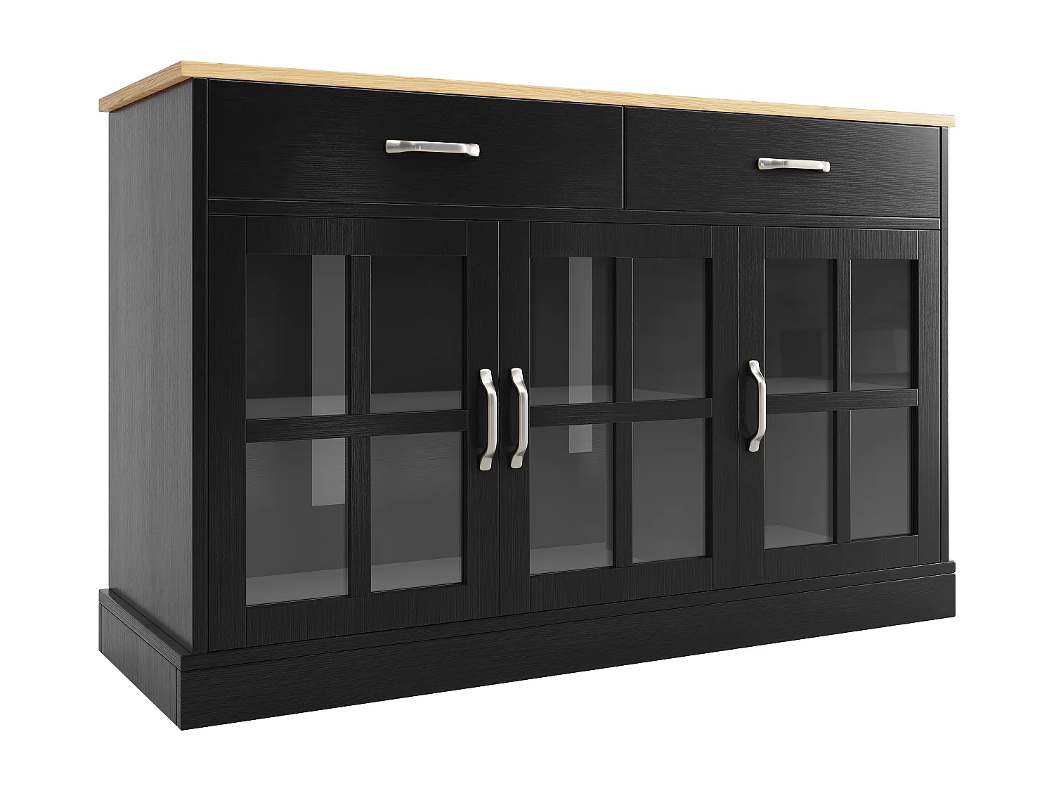 Buffet moderne - 2 tiroirs, 3 portes - MDF - Noir