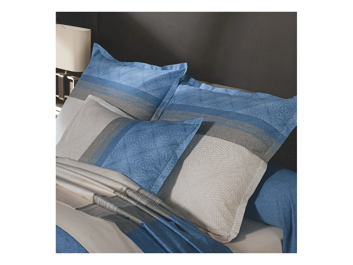 Parure de lit satin de coton Tiago bleu 240x220 - Tradilinge