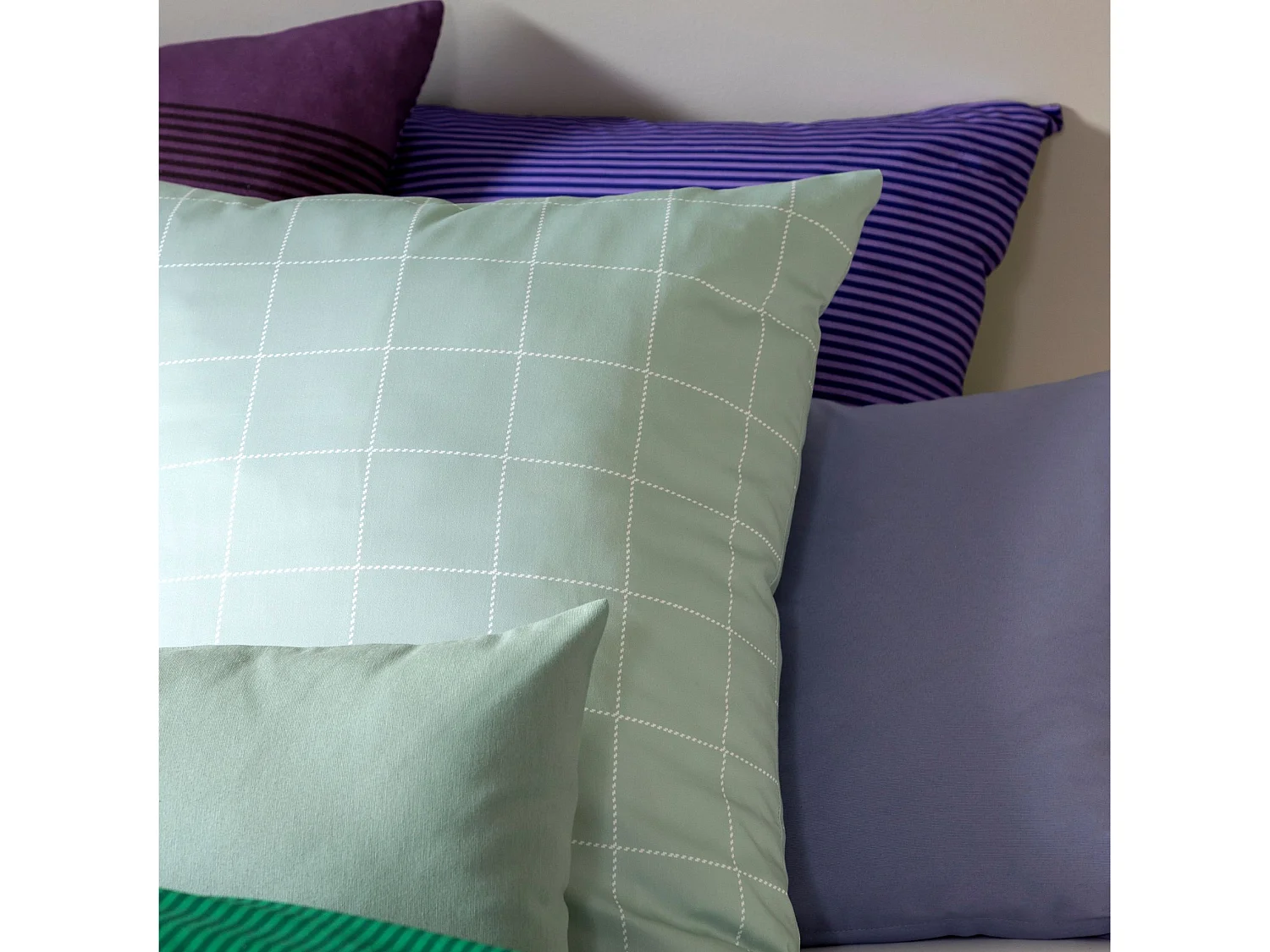 Parure de lit 260x240 coton à carreaux vert Terre de Nuit Oslo