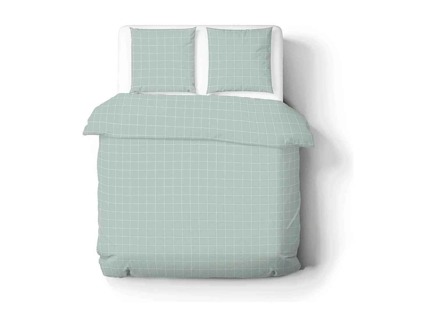 Parure de lit 140x200 coton à carreaux vert Terre de Nuit Oslo
